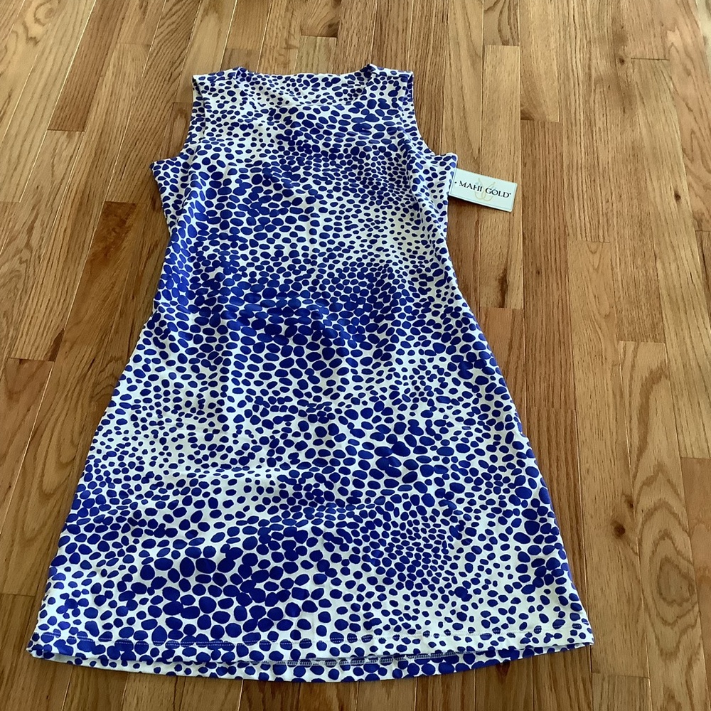 MAHI GOLD Blue and White Polka Dot Dress